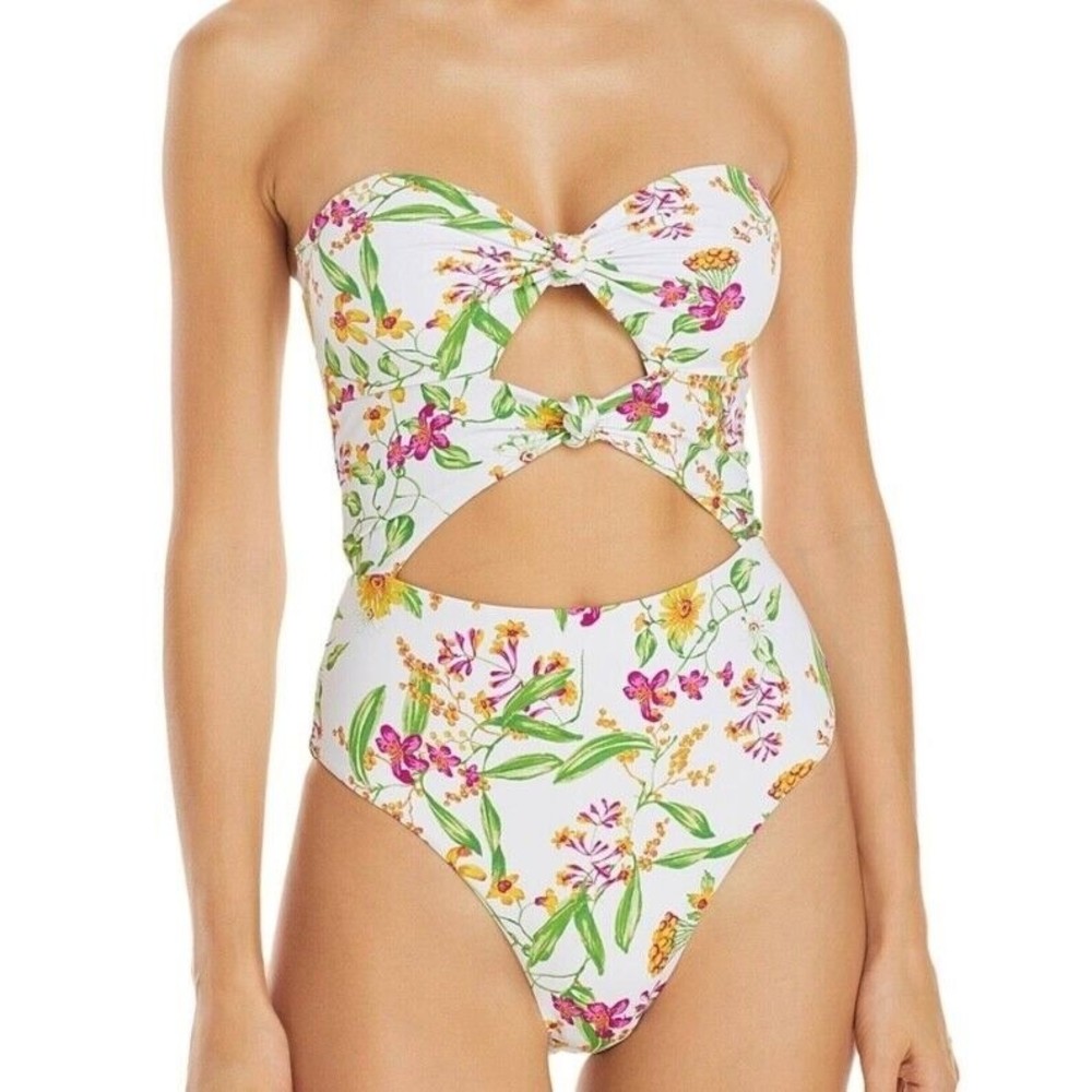 NWT Aqua Women's Small STAR Swim Bandeau Cutout Knots & Ties One Piece Swimsuit